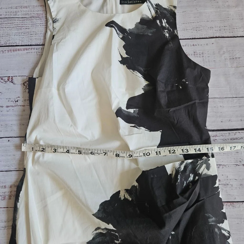 Iris Setlakwe White Black Floral Ruched Fitted Knee Length Dress Womens 6